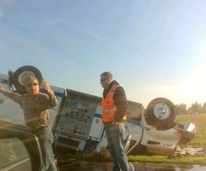 MERCED COUNTY FIRE TRUCK FLIPS OVER ON MCKEE ROAD