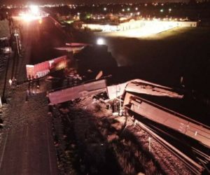 JUST BEFORE MIDNIGHT A FREIGHT TRAIN DERAILED ON SANTA FE AVENUE