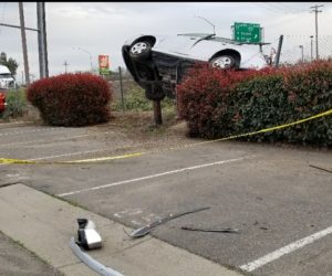 VEHICLE OVERTURNS ON HIGHWAY 99 BEHIND MERCED TOYOTA DEALERSHIP