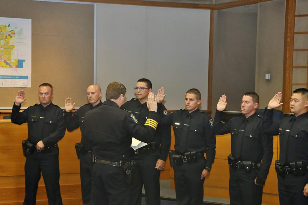 Six new police officers were sworn in to the Merced Police Department, the largest swearing in ceremony in recent memory