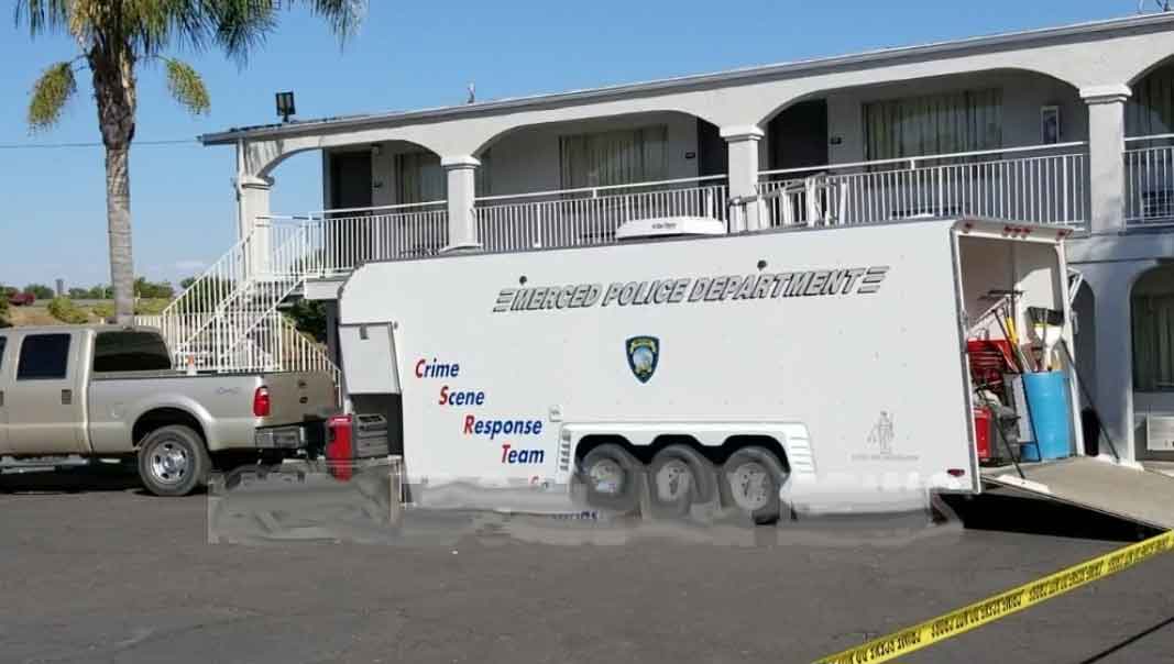 Merced Police Crime Scene unit investigating a death at Merced Hotel