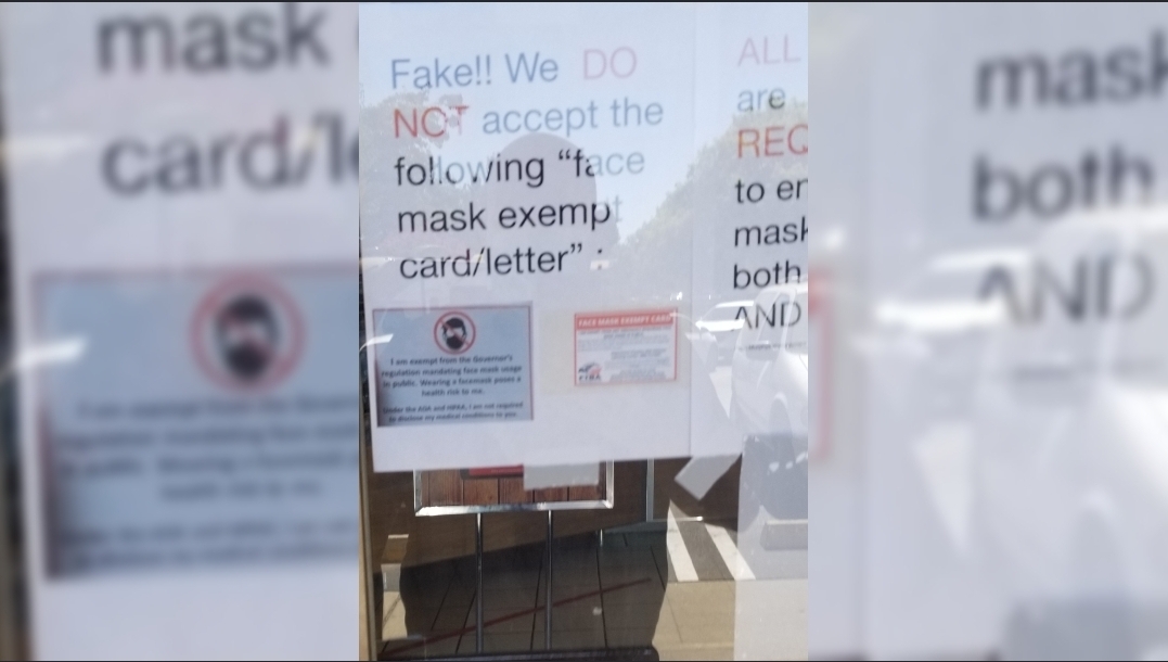 Fake card/letter claiming customer is exempt from wearing a mask is fake