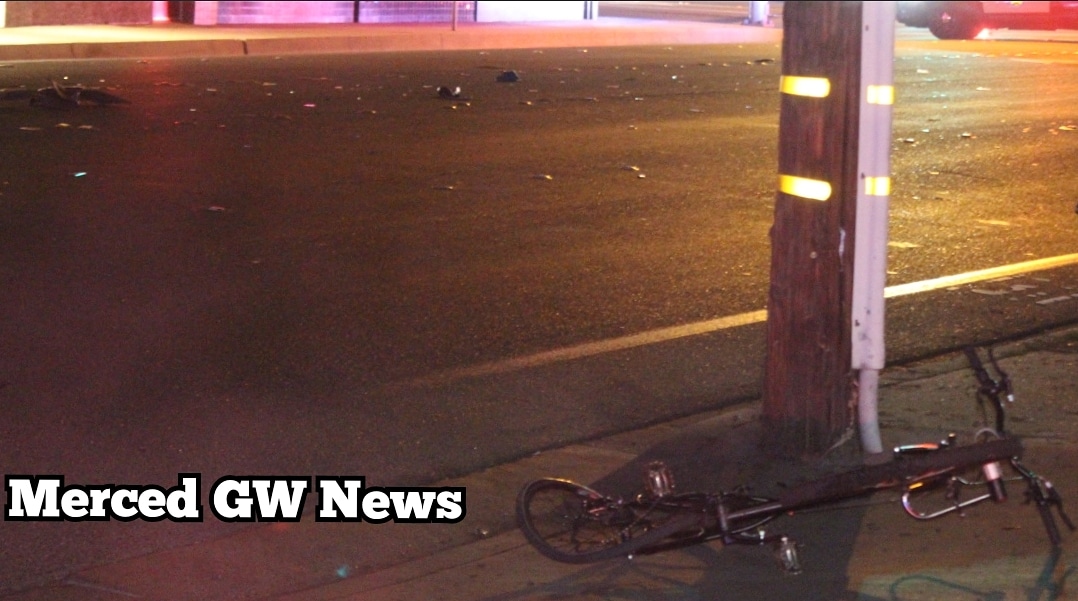 Police investigate after a bicyclist was hit in Merced by a driver who left scene, he was flown with major injuries