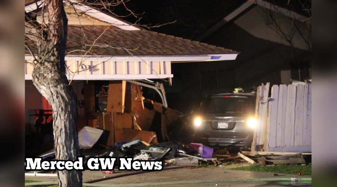 Video released of vehicle crashing into Merced Home, suspects run from scene